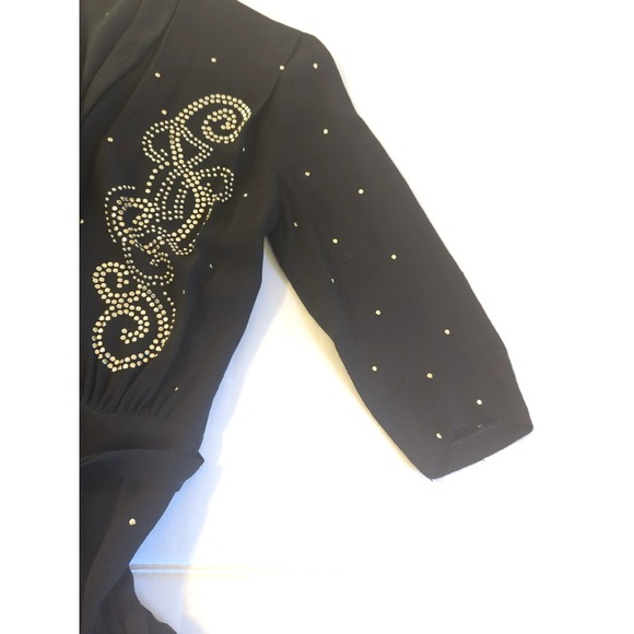 Rare Vtg 1930s Art Deco Black Nail Head Studded Dress S Whimsigoth Vamp Jive - Picture 11 of 16